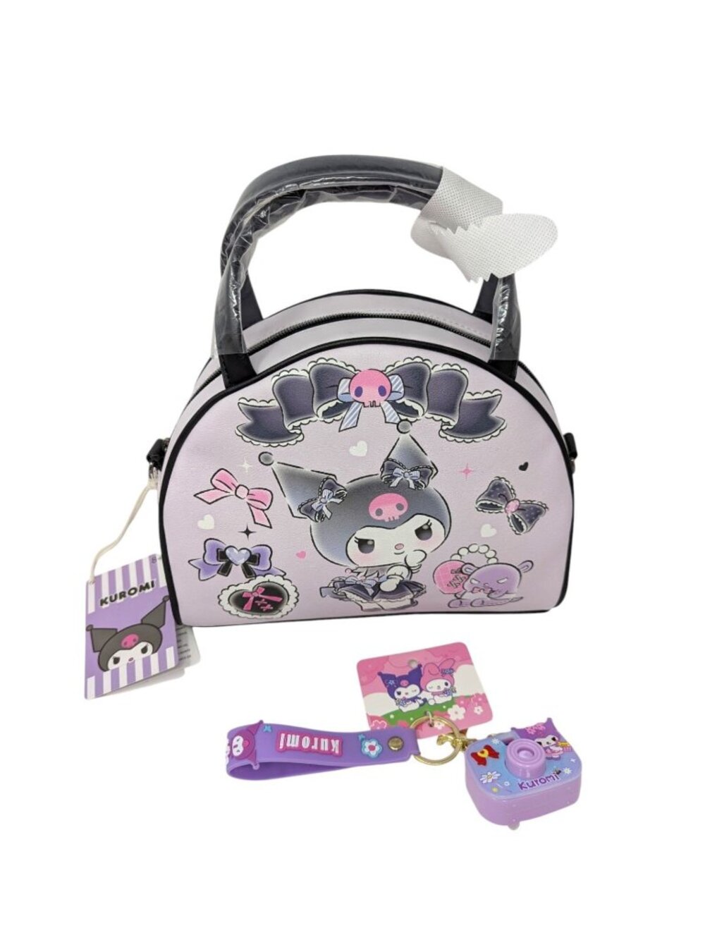 Loungefly Kuromi Baku Lolita Purple Dome Crossbody Bowling Bag + Camera Keychain